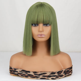 WERD Short Straight Bob Wigs for Women Synthetic wig with bangsPink Lolita Wigs Black  Blue Red Cosplay Wig ALODIA STORE