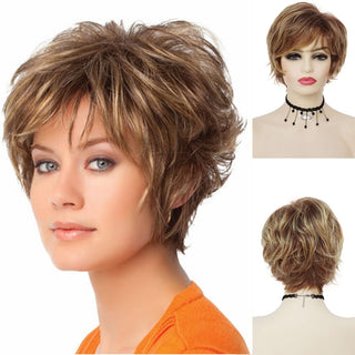 GNIMEGIL Synthetic Hair Blonde Wig with Bangs Natural Short Wig for White Woman High Temperature Blond Ombre Mommy Wig for Daily ALODIA STORE
