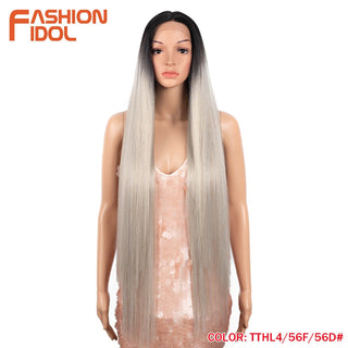 38 inch Straight Hair Synthetic Lace Front Wigs For Women High Temperature Fiber Ombre Blonde Highlight Cosplay Wig FASHION IDOL ALODIA STORE