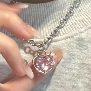Y2K Accessories Fashion Peach Heart Water Drop Pendant Necklace Pink Crystal Egirl Sweet Cool Clavicle Chain Aesthetic Jewelry ALODIA STORE