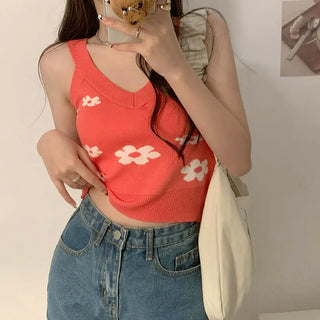 Ropa De Mujer Vintage Croptop Knitted Tank Streetwear Crop Cami Y2k Summer Fashion Halter Harajuku Embroidery Korean Green Top ALODIA STORE