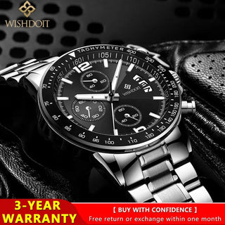 WISHDOIT New Fashion Men's Watch Top Luxury Brand Watch 30m Waterproof Luminous Stainless Steel Men's Watch Reloj hombre ALODIA STORE