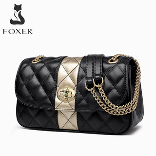 FOXER Women Crossbody Shoulder Bag Diamond Lattice Handbag Lady Purse Split Leather Chain Strap Messenger Bag Valentine Day Gift ALODIA STORE
