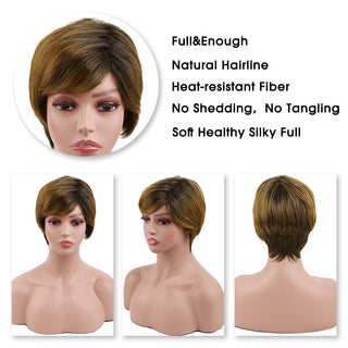Amir Synthetic Brown Wig Short blonde Wigs Natural Wave Haircut Puffy Straight Hair Wigs for American Africa Women ALODIA STORE