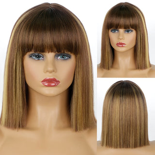 AISI HAIR Synthetic Ombre Orange Wig Short Straight Middle Part Bob Wig for Women Natural Yellow/Red Wigs Heat Resistant Fiber ALODIA STORE