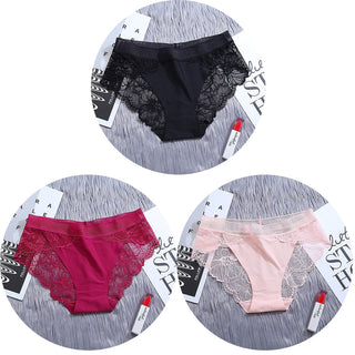 3Pcs/Lot Lace Panties Sets Ice Silk Seamless Underwear Female Transparent  Briefs Mid-Rise Lady Panty Woman Lingerie ALODIA STORE