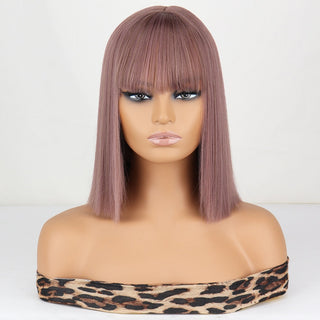 WERD Short Straight Bob Wigs for Women Synthetic wig with bangsPink Lolita Wigs Black  Blue Red Cosplay Wig ALODIA STORE