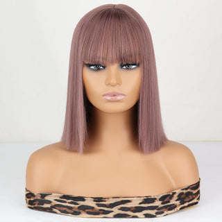 WERD Short Straight Bob Wigs for Women Synthetic wig with bangsPink Lolita Wigs Black  Blue Red Cosplay Wig ALODIA STORE