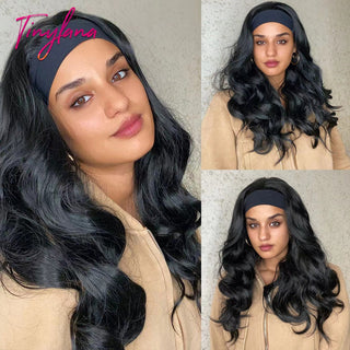 Chocolate Brown Mixed Golden Blonde Long Straight Synthetic Women's Headband Wigs Bohemian Hair For Black Women Fake Hair ALODIA STORE