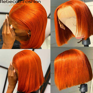 Ginger Short Bob Lace Front Wigs 100% Human Hair Wigs Bob Lace Wigs For Women Blonde Orange Straight Brazilian Hair Closure Wig ALODIA STORE
