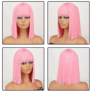 WERD Short Straight Bob Wigs for Women Synthetic wig with bangsPink Lolita Wigs Black  Blue Red Cosplay Wig ALODIA STORE
