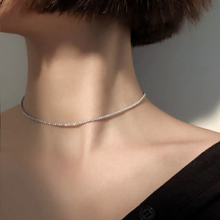 2022 Popular Silver Colour Sparkling Clavicle Chain Choker Necklace Collar For Women Fine Jewelry Wedding Party Birthday Gift ALODIA STORE