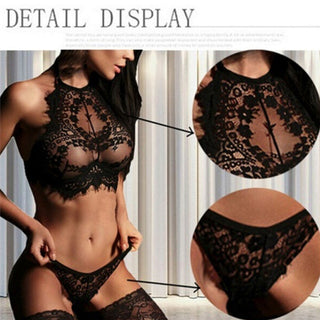 2023 Sexy Black Eyelash Lace Bra Set Women Ladies Erotic Lingerie Underwear Sets Erotic Uniform Vest Top Bra And Panties Suit ALODIA STORE