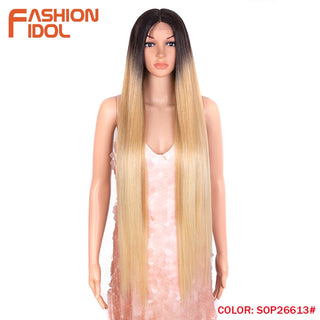 38 inch Straight Hair Synthetic Lace Front Wigs For Women High Temperature Fiber Ombre Blonde Highlight Cosplay Wig FASHION IDOL ALODIA STORE