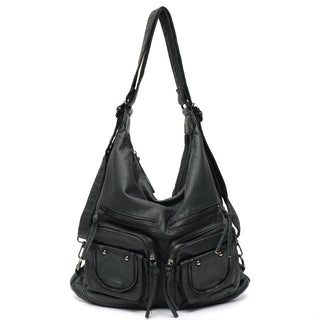 CEZIRA Large Soft Casual Women Bags Functional Girl School Backpack PU Leather Bag Ladies Multi Pockets Messenger&amp;Shoulder Bag ALODIA STORE