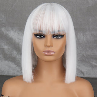 WERD Short White Grey Wig For Woman With Bangs Ladies Anime High Temperature Fiber Synthetic Cosplay Lolita Wig ALODIA STORE