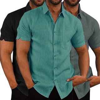 Summer Cotton Linen Shirts For Men Casual Short Sleeved Shirts Blouses Solid Turn-Down Collar Formal Beach Shirts Male Clothing ALODIA STORE