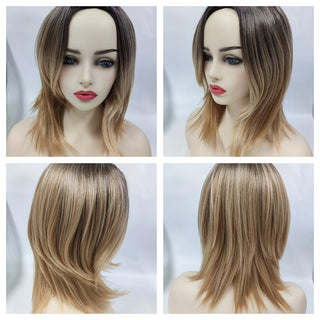 Womens Fashion Bob Wig Short Blonde Bob Wigs Black Roots Heat Resistant Synthetic Ombre Bob Hair Fancy Dress Party Wig for Women ALODIA STORE