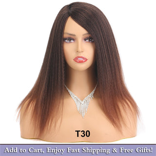 14" Black Kinky Straight Wig Female Natural Hair Woman Wigs Blonde/Brown/Red Yaki Synthetic Wig High Quality For Black Women ALODIA STORE
