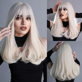 7JHH WIGS Long Wavy Wig for Woemn Natural Curly Hair Wig Synthetic Hair for Women Daily Cosplay Heat Resistant Fiber Wigs Blonde ALODIA STORE