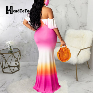 Sunflower Print Off Shoulder Maxi Dress Women Strapless Slash Neck Casual Long Dresses ALODIA STORE