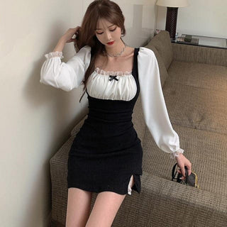 Women Spring Sexy Puff Sleeve Slim Mini Fashion Korean Style Dress ALODIA STORE