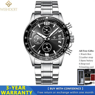 WISHDOIT New Fashion Men's Watch Top Luxury Brand Watch 30m Waterproof Luminous Stainless Steel Men's Watch Reloj hombre ALODIA STORE
