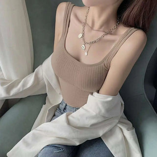 Summer Y2k Top Women Basic Streetwear CropTops Solid Color Casual Tank Top Woman Slim Elasticity TShirt Backless Camisole Female ALODIA STORE