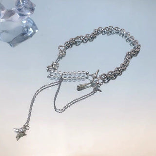 Y2K Accessories Fashion Peach Heart Water Drop Pendant Necklace Pink Crystal Egirl Sweet Cool Clavicle Chain Aesthetic Jewelry ALODIA STORE
