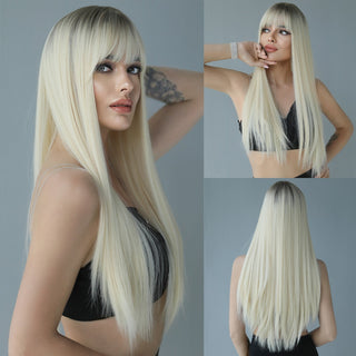 7JHH WIGS Long Wavy Wig for Woemn Natural Curly Hair Wig Synthetic Hair for Women Daily Cosplay Heat Resistant Fiber Wigs Blonde ALODIA STORE