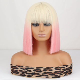 WERD Short Straight Bob Wigs for Women Synthetic wig with bangsPink Lolita Wigs Black  Blue Red Cosplay Wig ALODIA STORE