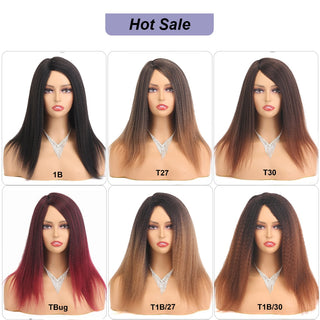 14" Black Kinky Straight Wig Female Natural Hair Woman Wigs Blonde/Brown/Red Yaki Synthetic Wig High Quality For Black Women ALODIA STORE