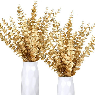 5pcs/Lot Artificial Gold Eucalyptus Branch Stem Artificial Plants for Autumn Home Decoration Wedding Flower Arrangement Greenery ALODIA STORE