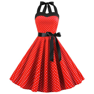 Women Red Cherry Party Dress Vintage 50s Rockabilly Hepburn Dress 2023 Elegant Summer Strapless Swing Retro Halter Pin up Dress ALODIA STORE