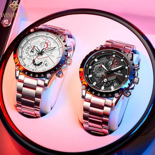 100%Original WISHDOIT Watch for Men TOP Brand Waterproof Sports Stainless Steel Chronograph 2022New Fashion Luxury wrist watches ALODIA STORE
