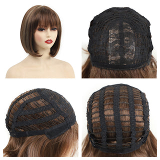 Womens Fashion Bob Wig Short Blonde Bob Wigs Black Roots Heat Resistant Synthetic Ombre Bob Hair Fancy Dress Party Wig for Women ALODIA STORE