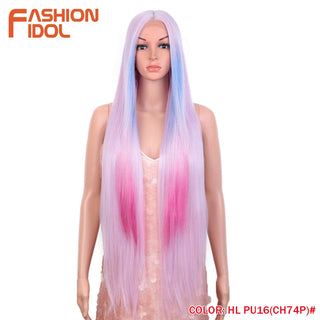 38 inch Straight Hair Synthetic Lace Front Wigs For Women High Temperature Fiber Ombre Blonde Highlight Cosplay Wig FASHION IDOL ALODIA STORE