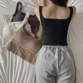 Summer Y2k Top Women Basic Streetwear CropTops Solid Color Casual Tank Top Woman Slim Elasticity TShirt Backless Camisole Female ALODIA STORE