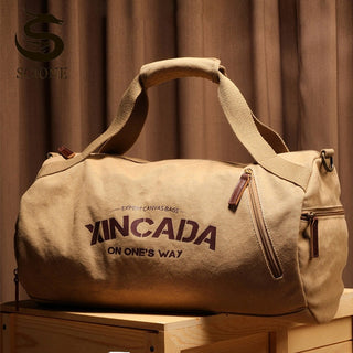 Male Large Capacity Canvas Travel Bags Men Fitness Sports Training Handbag With Shoes Pocket Black Khaki Shoulder Bag XA32M ALODIA STORE