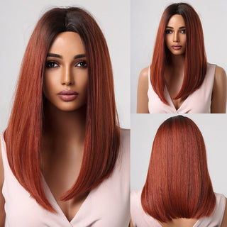 Pelucas sintéticas cortas y rectas para mujeres, cabello falso resistente al calor, Rubio a marrón, Ombre, Bob con flequillo, fiesta de Cosplay diaria ALODIA STORE