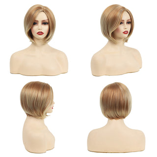 Womens Fashion Bob Wig Short Blonde Bob Wigs Black Roots Heat Resistant Synthetic Ombre Bob Hair Fancy Dress Party Wig for Women ALODIA STORE