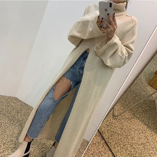 Turtleneck Knitting Dress for Woman Apricot Chic Full-sleeve Vintage ALODIA STORE