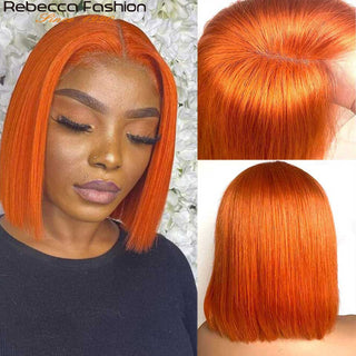 Ginger Short Bob Lace Front Wigs 100% Human Hair Wigs Bob Lace Wigs For Women Blonde Orange Straight Brazilian Hair Closure Wig ALODIA STORE