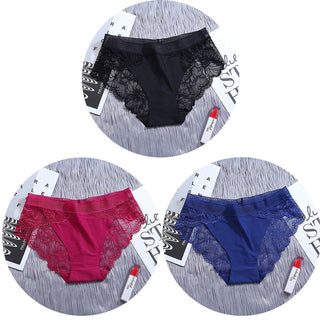 3Pcs/Lot Lace Panties Sets Ice Silk Seamless Underwear Female Transparent  Briefs Mid-Rise Lady Panty Woman Lingerie ALODIA STORE