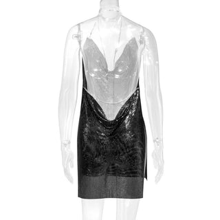 Sexy Backless y2k Metal Party Summer Dress Women Beach Night club Mini slip dress Glitter Sequin ladies Dresses Vestidos HL ALODIA STORE