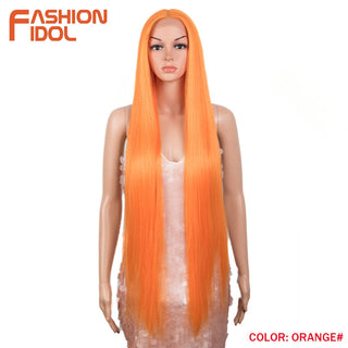 38 inch Straight Hair Synthetic Lace Front Wigs For Women High Temperature Fiber Ombre Blonde Highlight Cosplay Wig FASHION IDOL ALODIA STORE