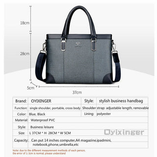 Classic Design Handbag For Man Business Briefcase Computer Bag Men's Office Bags Waterproof PVC Fabric Travel Work Shoulder Bag ALODIA STORE