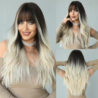 7JHH WIGS Long Wavy Wig for Woemn Natural Curly Hair Wig Synthetic Hair for Women Daily Cosplay Heat Resistant Fiber Wigs Blonde ALODIA STORE