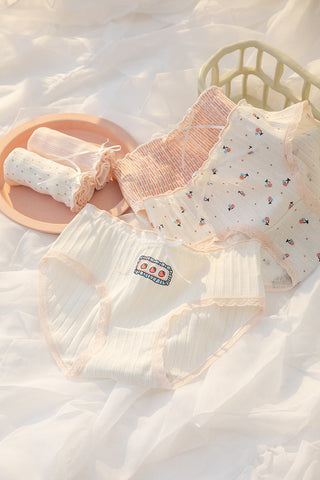 WomeN Cotton Underwear Lovely Girl Bow Panties Sexy Lace Panties Mid Waist Seamless Comfort Briefs Female Lingerie ALODIA STORE