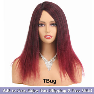 14" Black Kinky Straight Wig Female Natural Hair Woman Wigs Blonde/Brown/Red Yaki Synthetic Wig High Quality For Black Women ALODIA STORE